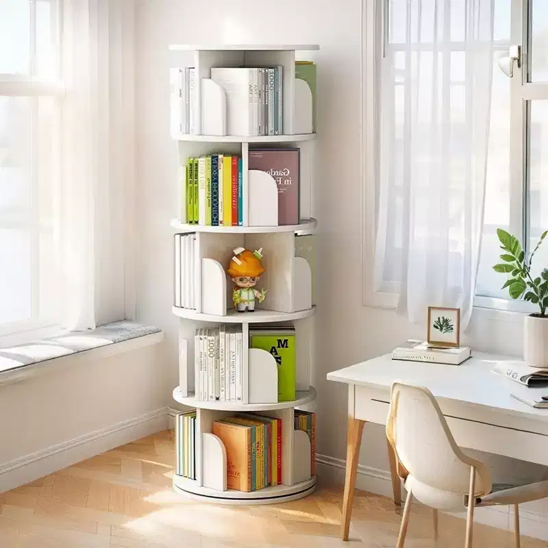 Chic Crate 6-Tier 360 Rotating Bookshelf with Wheels & Drawer, Space-Saving Bookcase for Bedroom & Home Office
