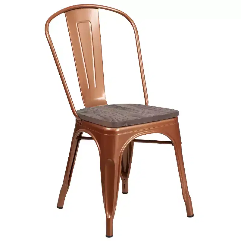 Colorful Metal Dining Stack Chair with Wood Seat, 500 lb Capacity