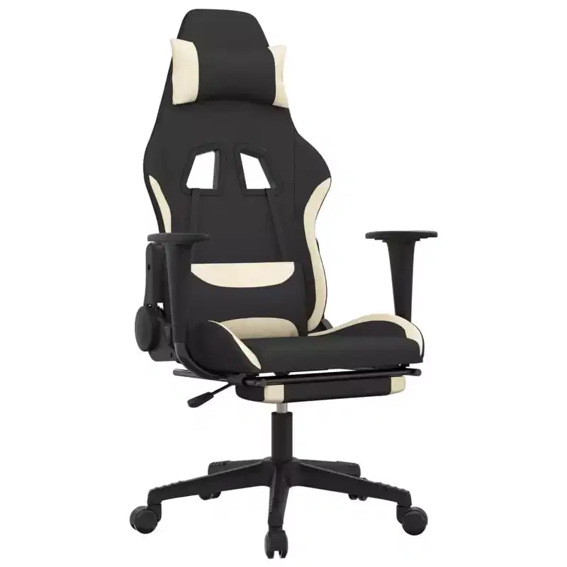 vidaXL Modern Gaming Chair with Adjustable Features, Black and Cream Fabric - Ideal for Enhancing Gaming Experience with Ultimate Comfort