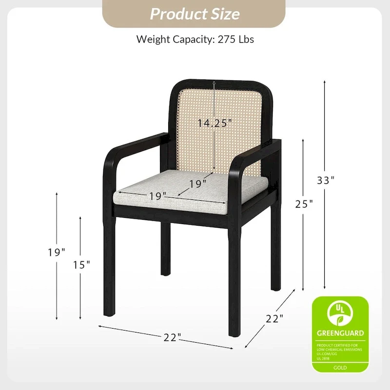 Modern Rattan Back Dining Chair with Removable Cushion | Boho Style | Set Available