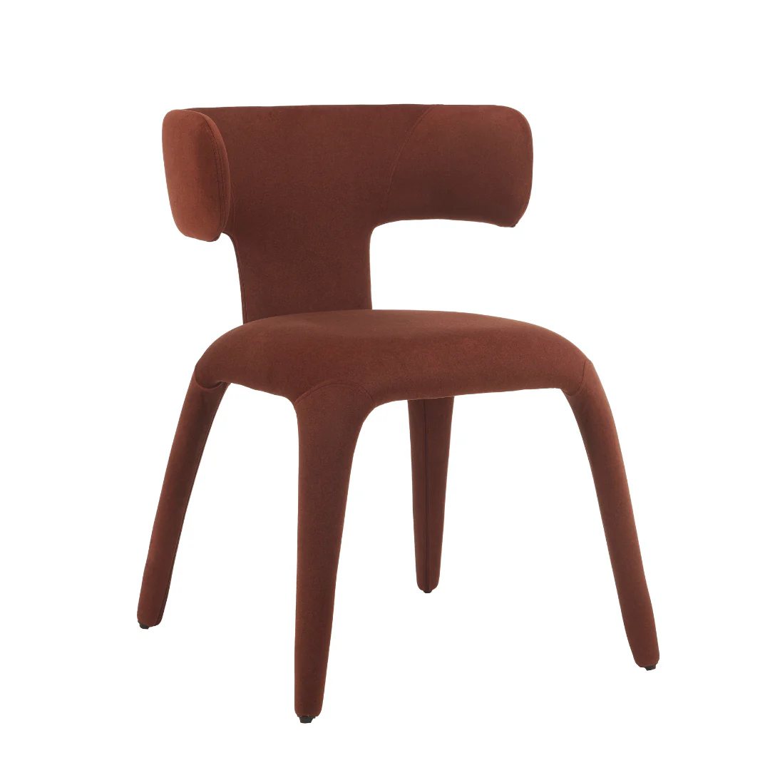 Rust Fabric Dining Chair with Curved Back for Dining Room