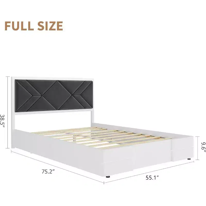 Upholstered Bed Frame, Tufted Design Soft Headboard, Wooden Slat Support, Mattress Foundation No Box Spring Needed, Stable & Quiet Full Bed Frame