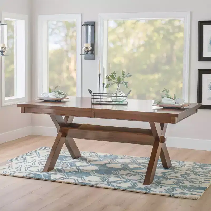 Farmhouse Solid Wood Dining Table, Dark Hazelnut, Seats 6-8 with Butterfly Leaf