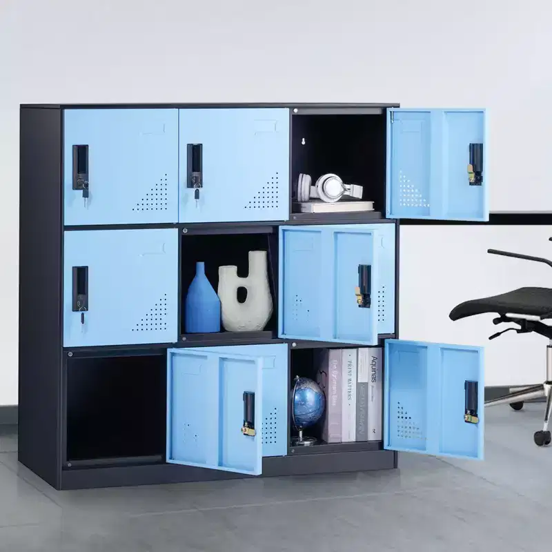 VEVOR Metal Locker for Employees, 9 Doors Storage Cabinet with Card Slot, Employee Lockers with Keys, 66lbs Loading Capacity, Black&Blue
