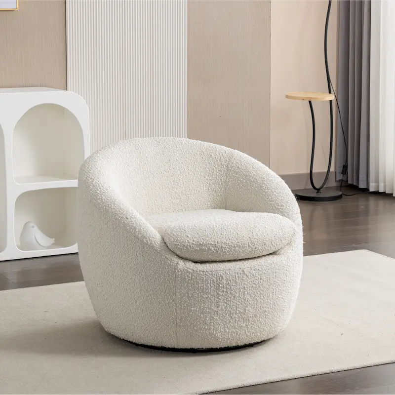 Cream White 31 Boucle Barrel Chair with Swivel Base
