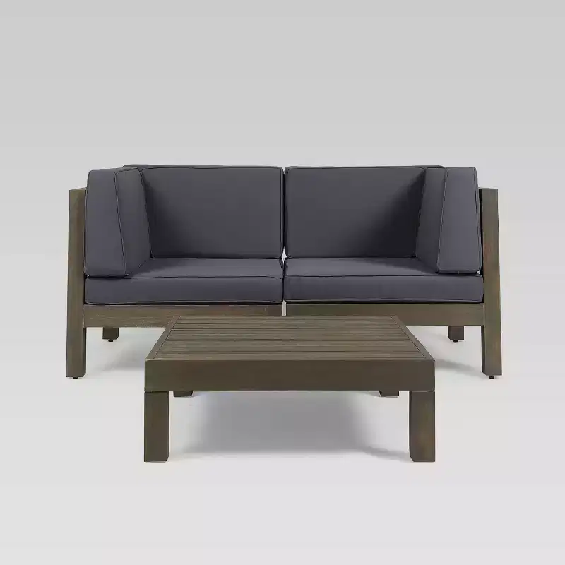 Oana 3pc Acacia Modular Loveseat and Table Set - Gray/Dark Gray - Christopher Knight Home