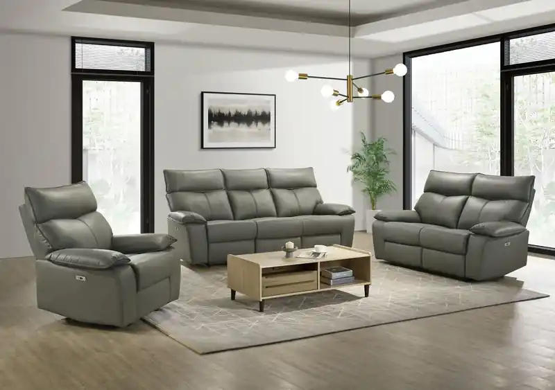 42 Genuine Leather Power Reclining Chair - Grey