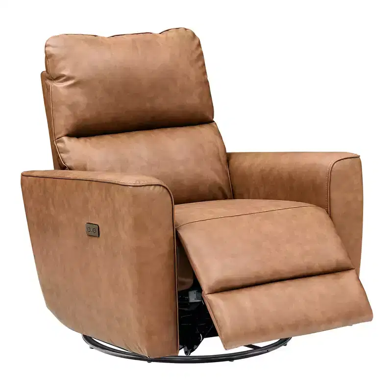Swivel Recliner Chair, PU Leather Upholstered Rocker Recliner with Adjustable Footrest and Curved Armrest, Modern Reclining Sofa for Living Room