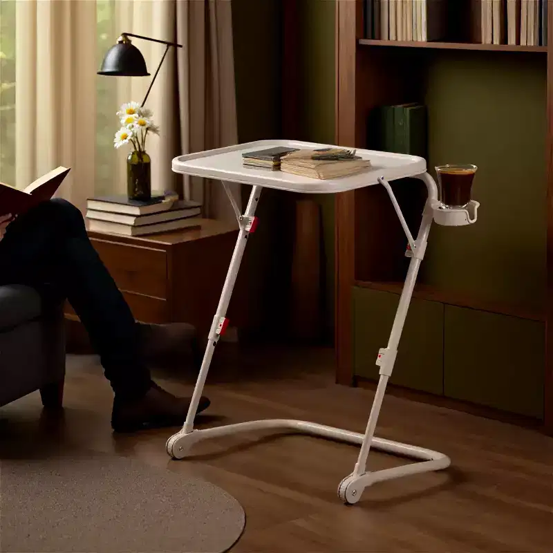 PP Adjustable Height Folding Desk with Wheels and Side Trays 19.29