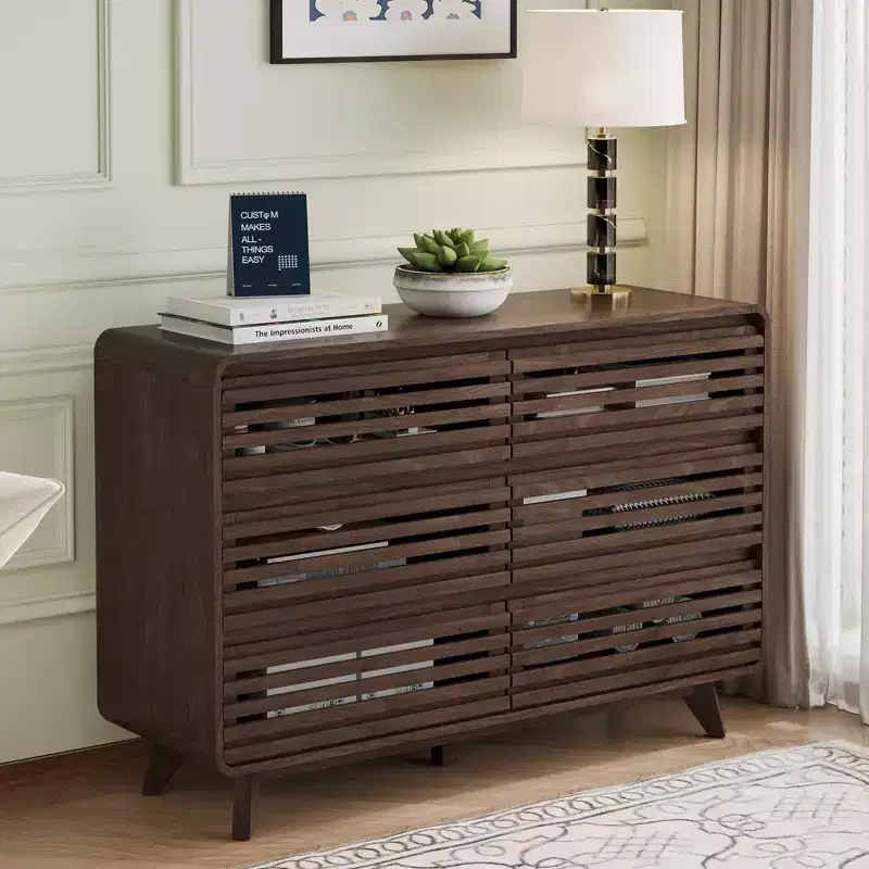 Wooden 6 Drawers Dresser for Bedroom, Chests of Drawers with Grille