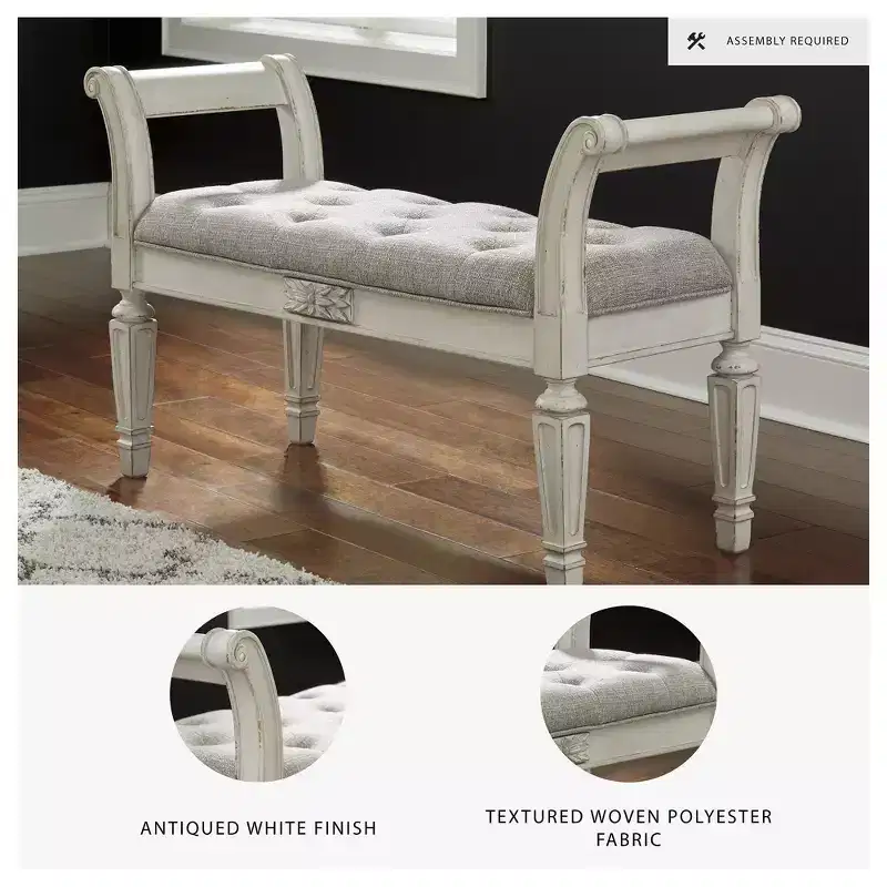 Signature Design by Ashley Realyn Accent Bench - Antique White Tufted with Foam Cushion