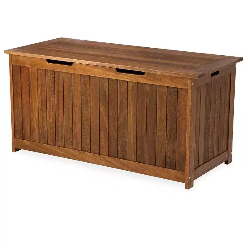 Plow & Hearth 49 Inch Wide Eucalyptus Wood Storage Box Lancaster Outdoor Furniture Collection