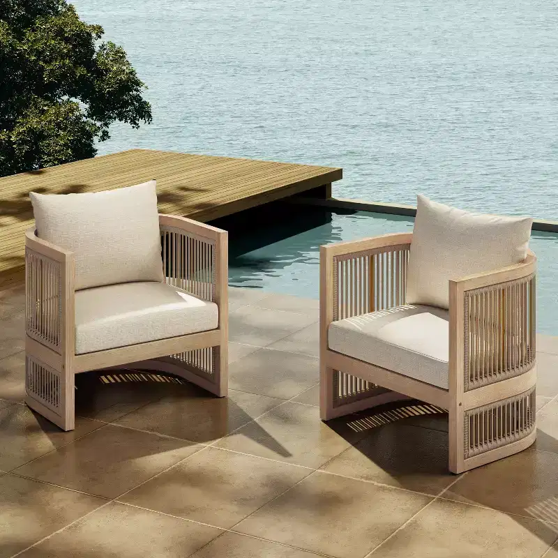 Christopher Knight Home Bonita Outdoor Rope Weave Acacia Wood Club Chair with Cushions, Light Teak/Beige