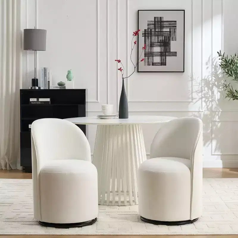 Okak Modern 360Swivel Dining Chairs, Comfy Velvet Barrel Kitchen Chairs with Thick Cushions, Upholstered Makeup Vanity Side Chair for Bedroom