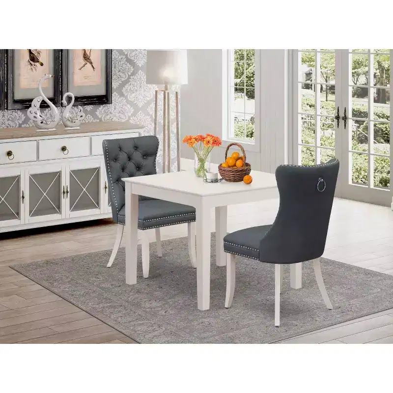 3-Piece Linen White Finish Square Solid Wood Top Dining Table