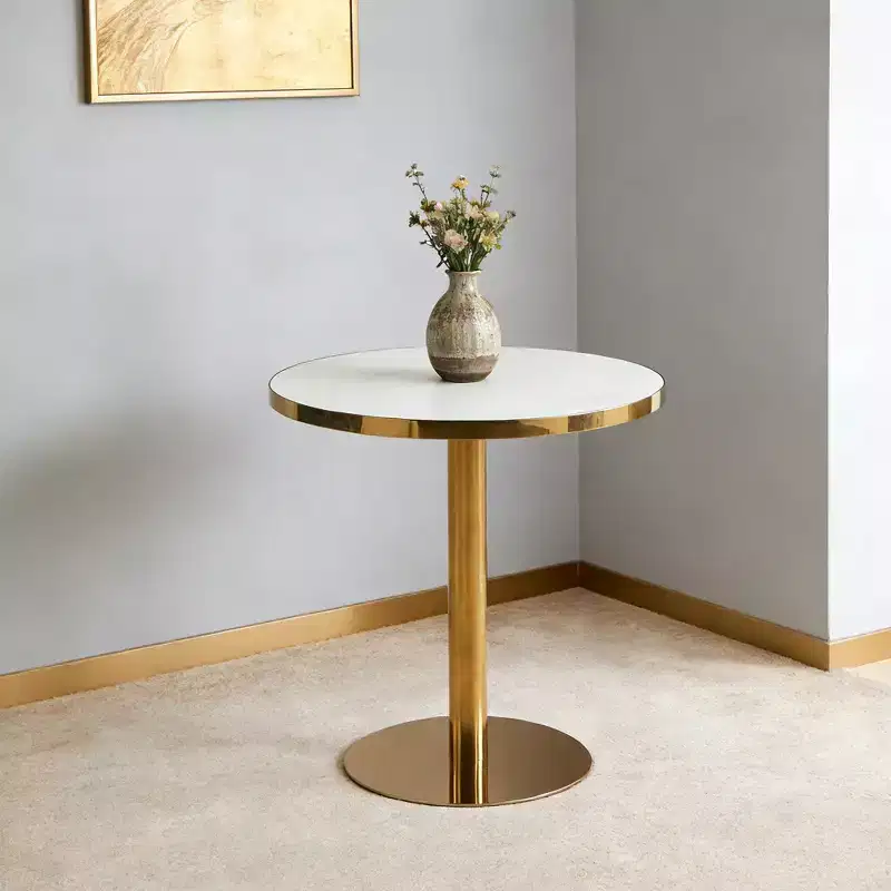 GDFStudio Elara 32W Faux Marble and Metal Pedestal Bistro Table