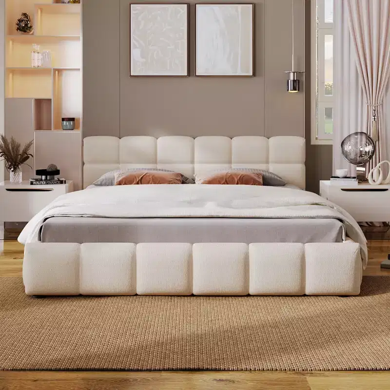 Beryl Checkerboard Design Chenille Upholstered Bed