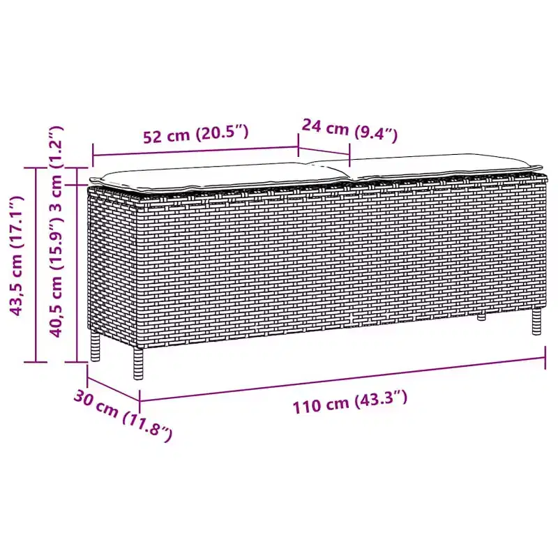 Patio Bench with Cushion Gray 43.3x11.8x15.9 Poly Rattan