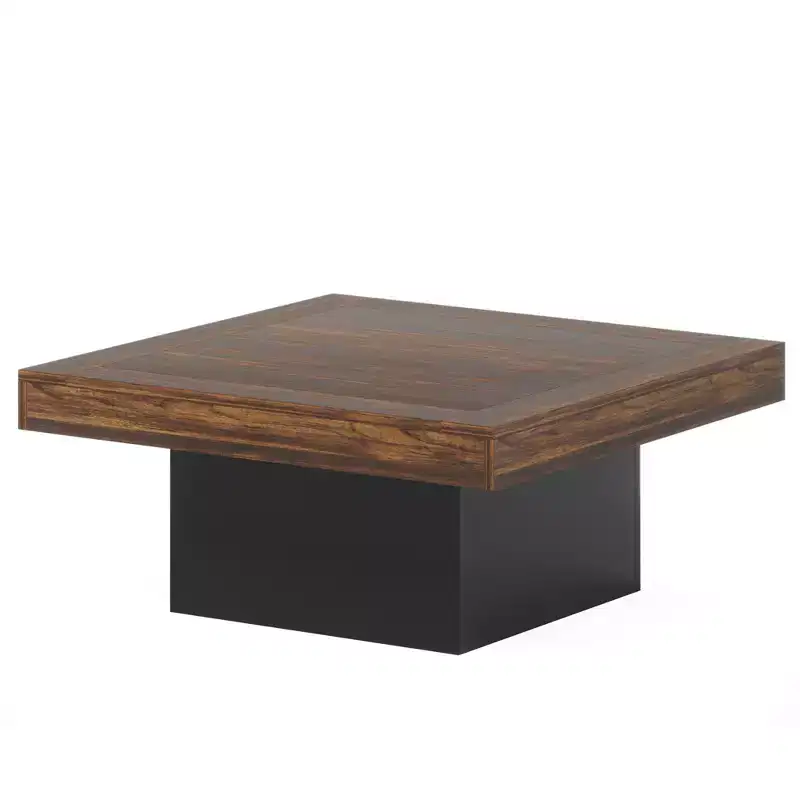 MAYEERTY Square LED Coffee Table 35.4, Rustic Industrial Living Room Table with Adjustable Light