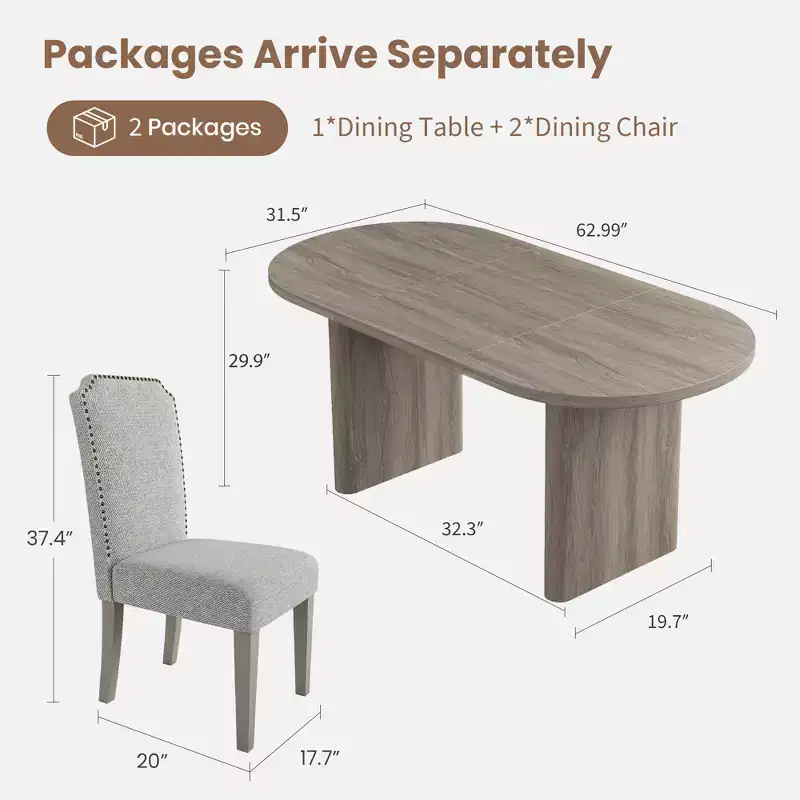 Oval Dining Table Set with Upholstered Dining Chairs, Kitchen Table with Sturdy Wood Base, High Back Solid Wood Dining Chair for Kitchen