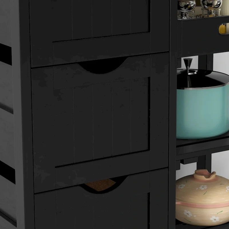 Rolling Kitchen Island Cart with Wood Top, Shelves and Drawers