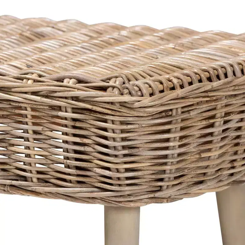 &  Natural Kubu Rattan and Acacia Wood Accent Bench Gray