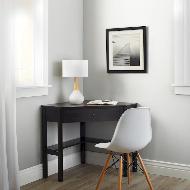 Corner Computer Desk with Drawer & Lower Shelf, Solid Wood & MDF, 42