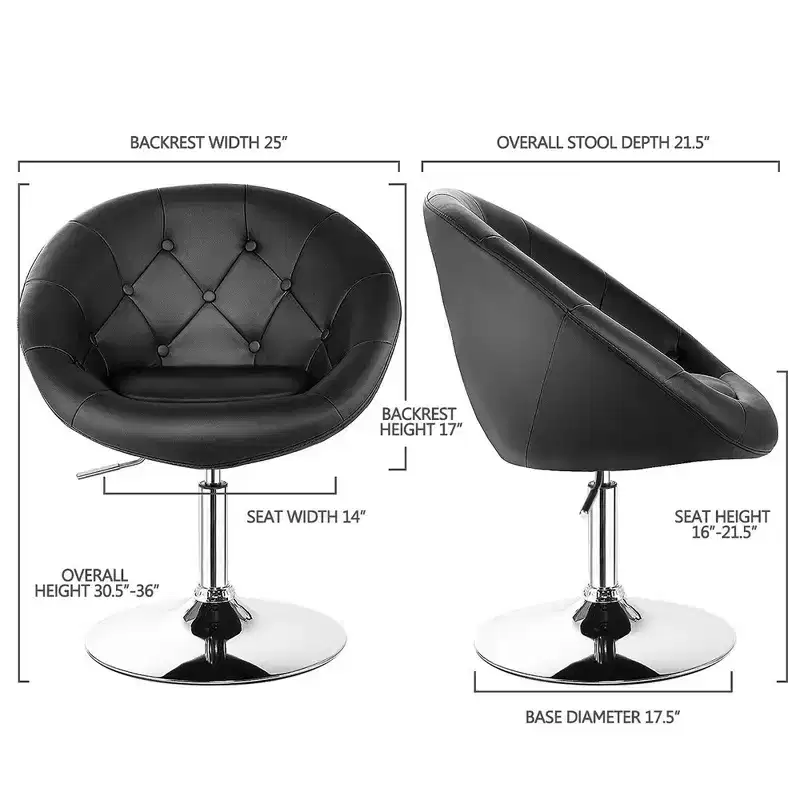 Costway 1PC Adjustable Modern Swivel Round Tufted Back Accent Chair PU Leather