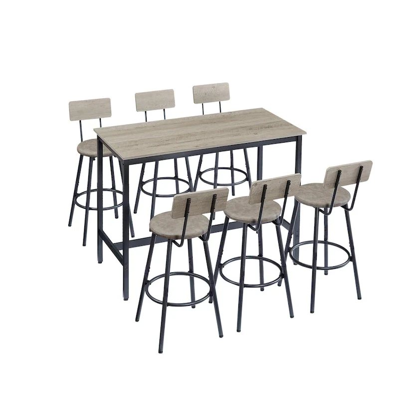 7-Piece Bar Table and Chairs Set with PU Leather Stools