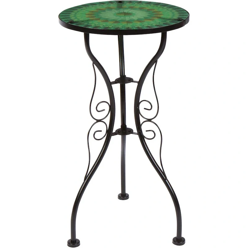 22-Inch Leaf Design Glass & Metal Side Table – Decorative Accent End Table