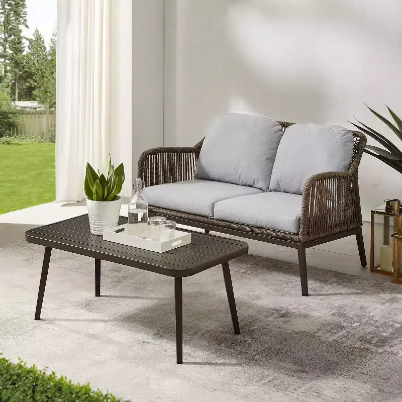 Haven 2pc Outdoor Wicker Conversation Set - Light Gray - Crosley: Includes Loveseat & Coffee Table, Removable Cushions
