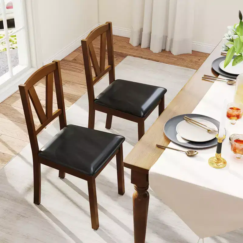 Dining Chairs Set of 2/4 PU Leather Dining Room Chairs with Hollowed Backrests