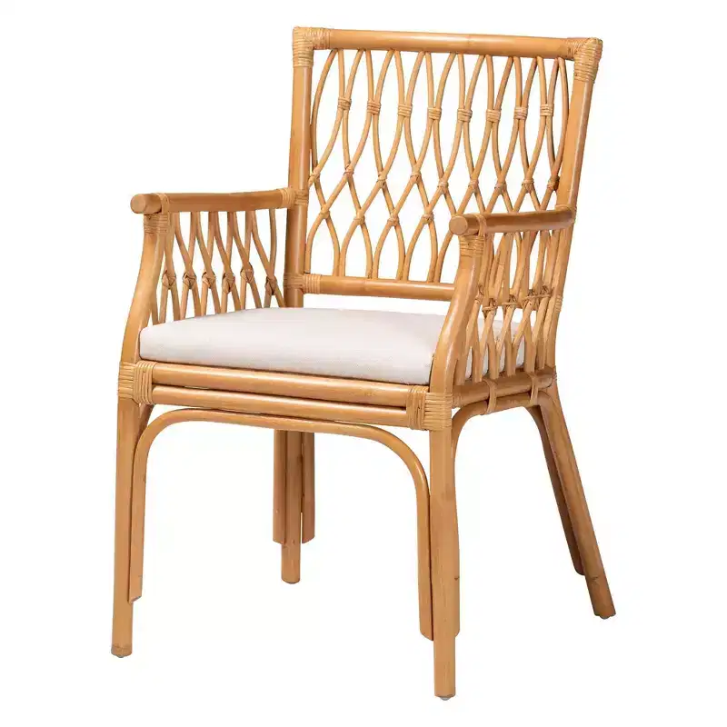 Rattan armchair, light honey color