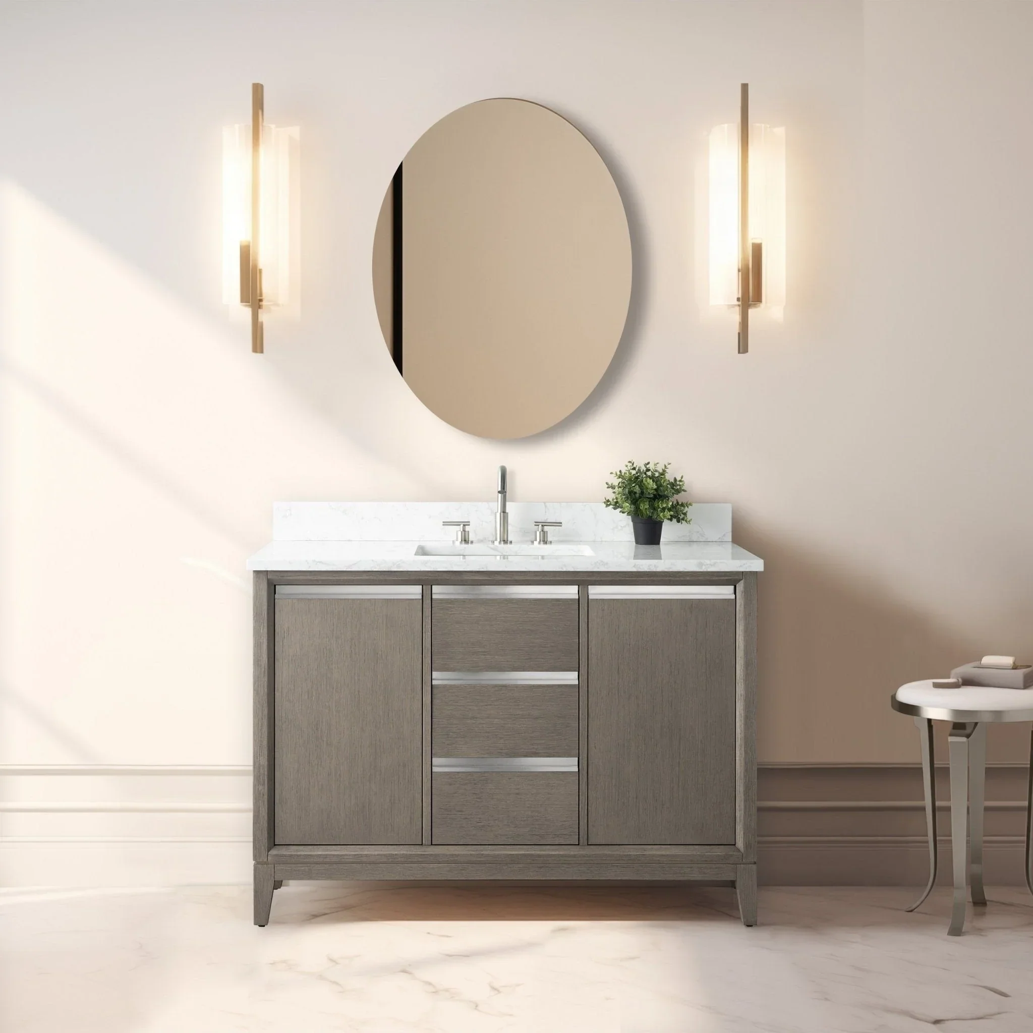 Vanity Art Bathroom Vanity with Ceramic Sink and Engineered Marble Top