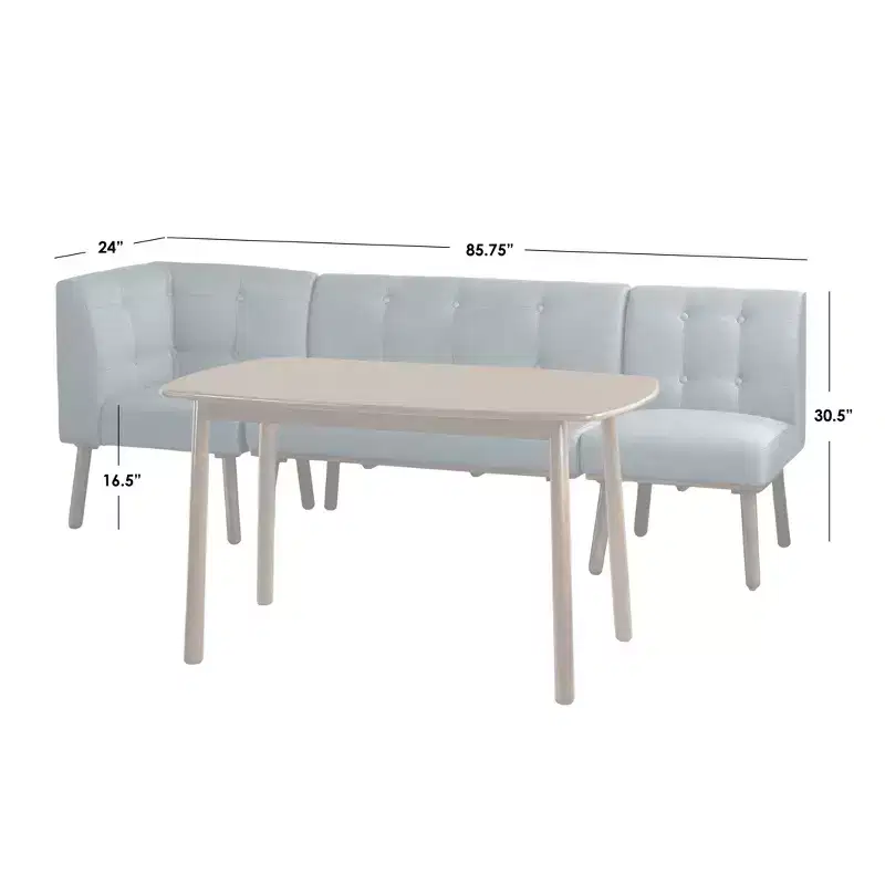Buylateral 4pc Playmate Mid Century Modern Upholstered Breakfast Nook Dining Set Walnut Versatile Upholstered Furniture, Rubberwood