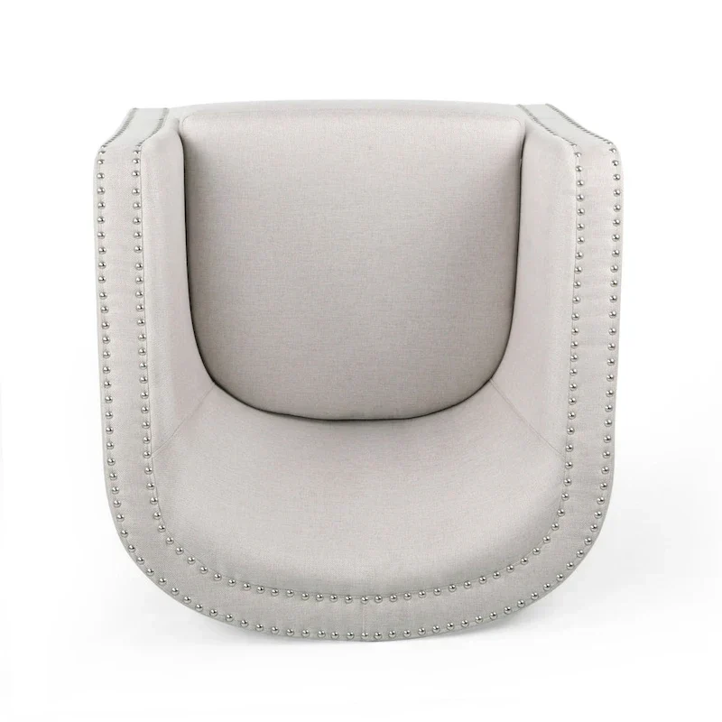 Swivel Accent Chair, Classic Round Barrel Style, Wheat Beige Fabric