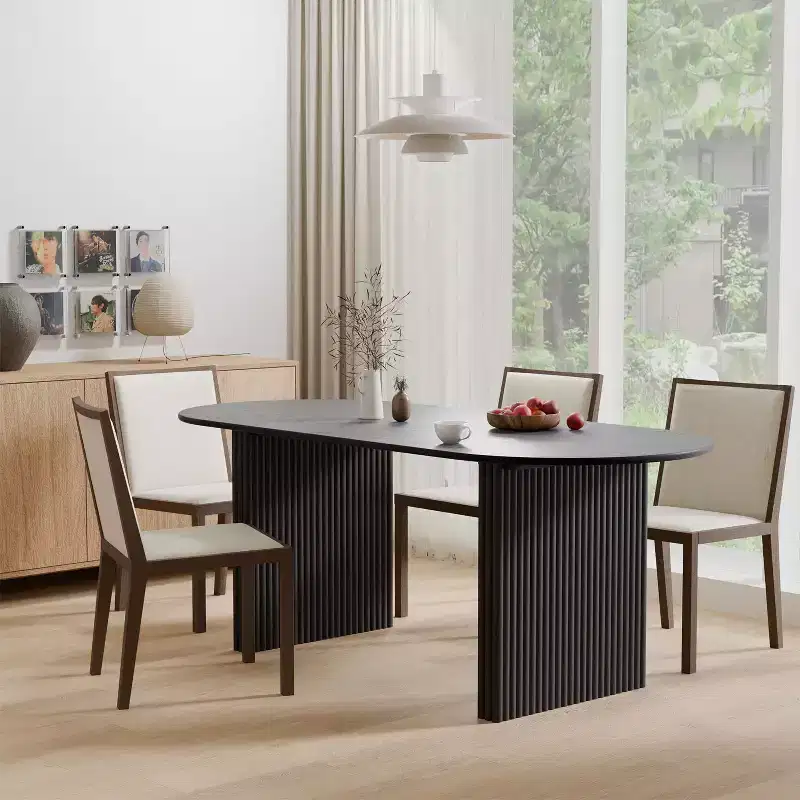 67 x 33.5 Solid Wood Oval Dining Table Modern Kitchen Table Farmhouse Style with Solid Wave Legs for Living Room Kitchen Home Office Black