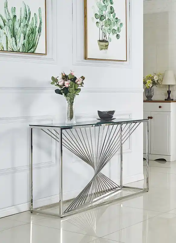 47 Modern Glass Top Sofa Table - Silver with Chrome Metal Base