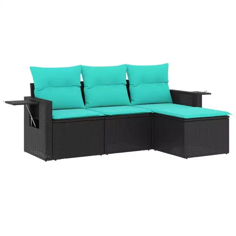 vidaXL Garden Sofa Set Black, Blue PE rattan, powder-coated steel, polyester