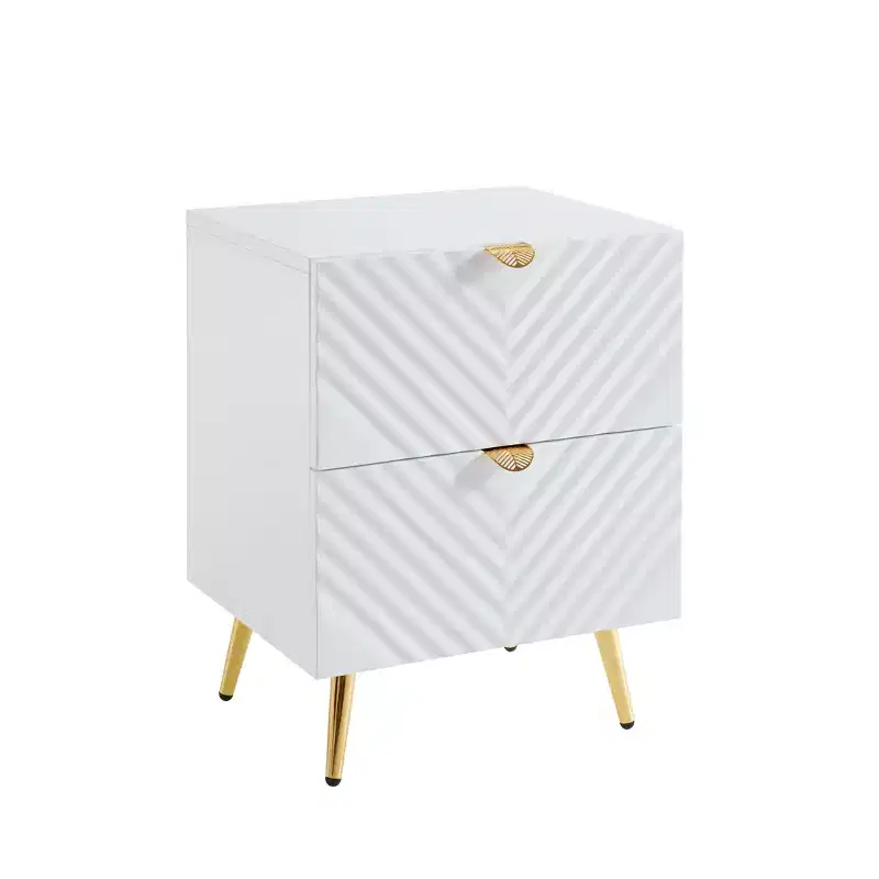Probe Hues High Gloss Nightstand with 2 Drawer and Wave-pattern Detailing