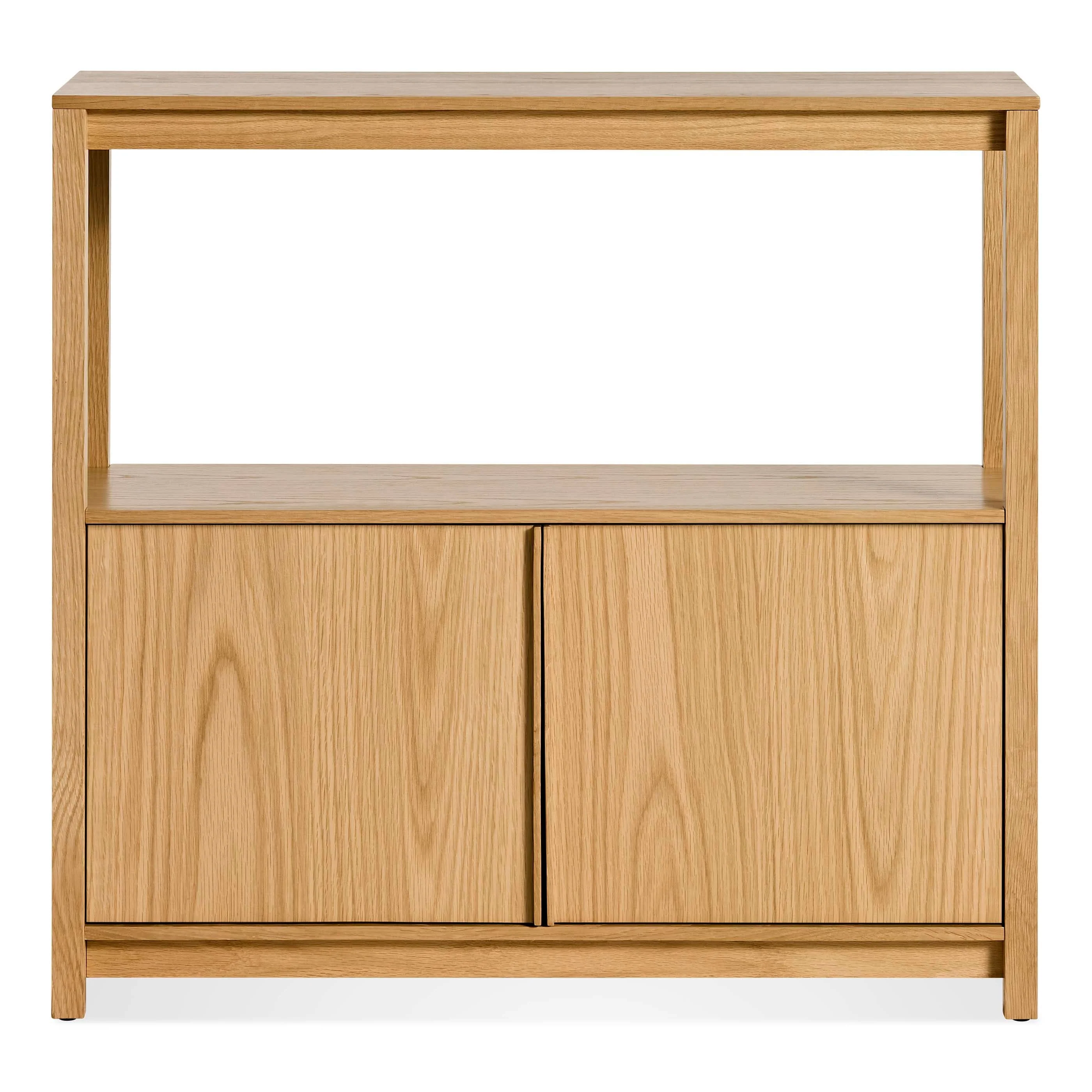 Modern White Oak Wood Bookcase with Open Shelf & Cabinet Doors for Living Room