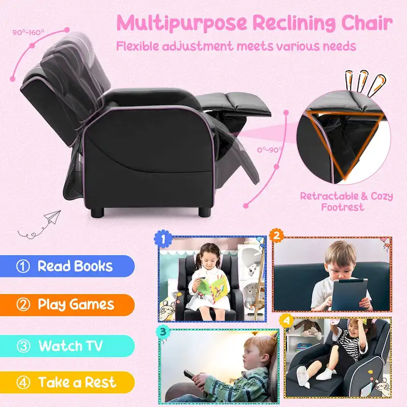 Gymax Kids Recliner Chair Ergonomic Leather Sofa Armchair w/Footrest