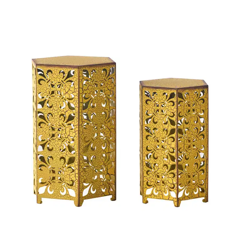 Iron Living Room Side Table,Outdoor Side Table, Modern Hexagonal Patio End Table