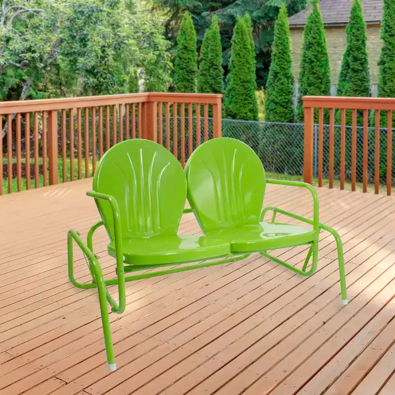 Northlight 48.25 Outdoor Retro Metal Tulip Double Glider Patio Chair, Lime Green