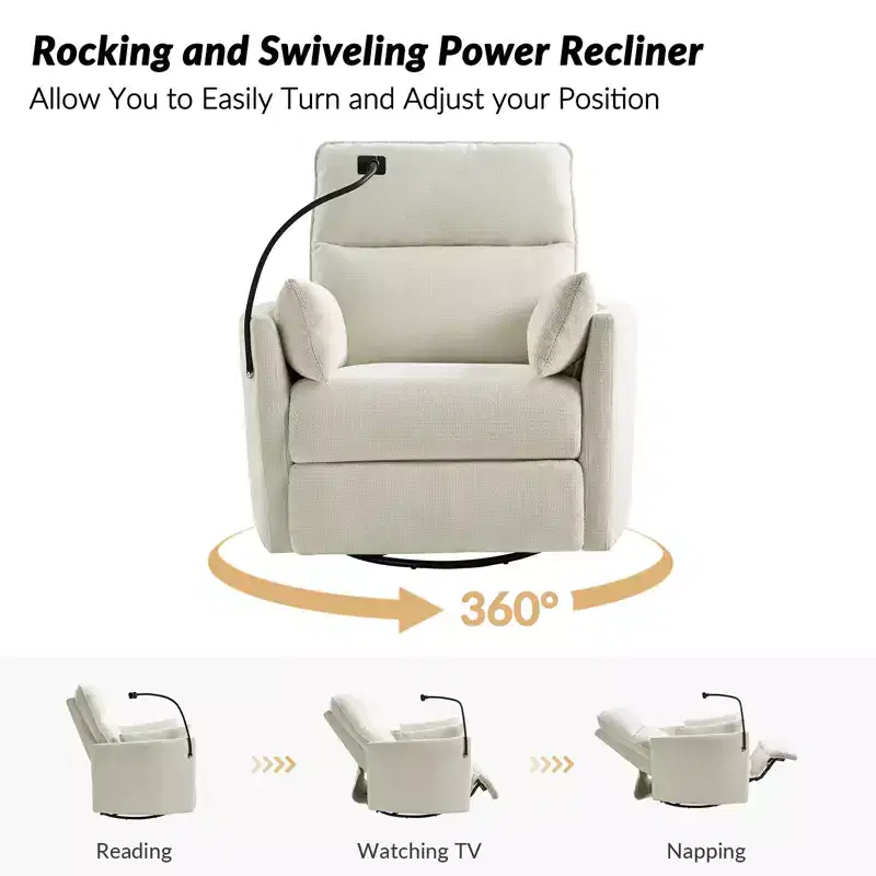 Julius 38 Power Rocking Swivel Nursery Recliner with USB | HULALA HOME