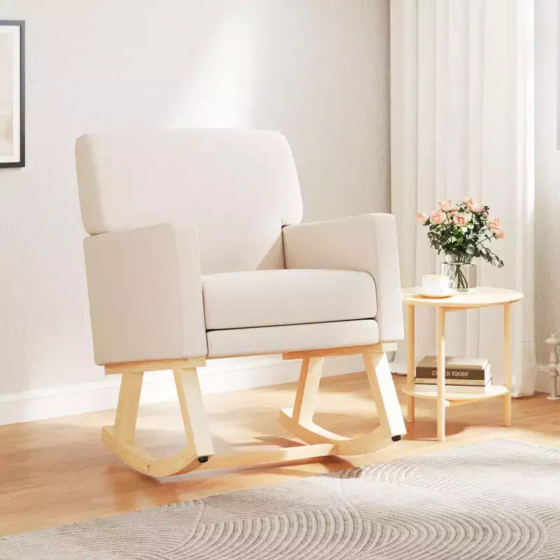 Costway Modern Upholstered Rocking Chair Rocking Armchair for Living Room Bedroom