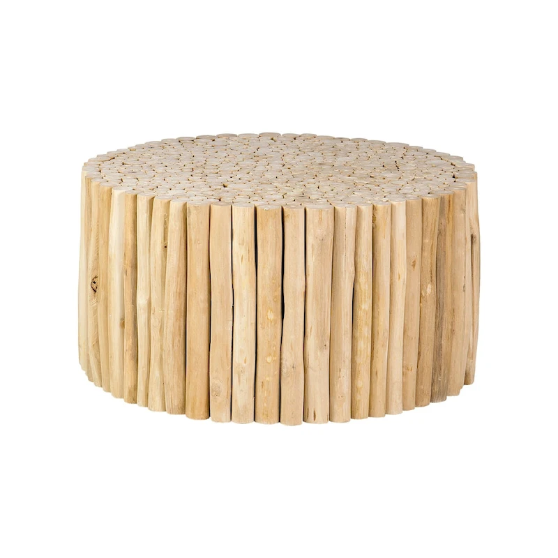 Round Natural Brown Solid Teak Wood Branch Bundle Coffee Table by East at Main