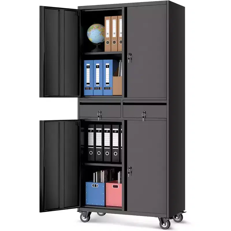 Metal Storage Cabinet, 73 Inch Garage Storage with Locking Doors and Adjustable Shelves, Heavy Duty Tool Cabinet with 2 Drawers