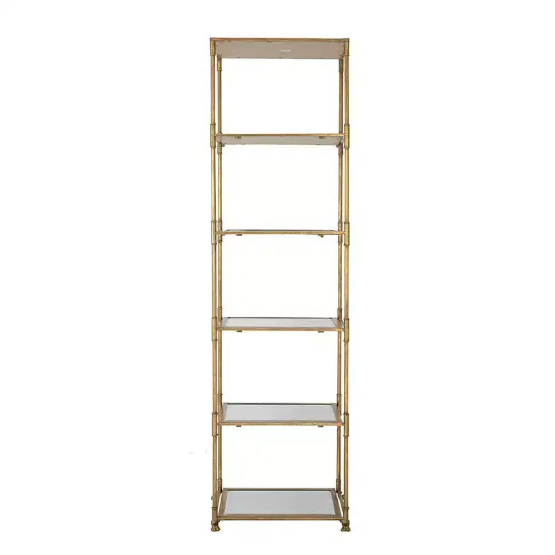 Antique Gold Six Tier Mirrored Shelving Unit 20x14x70.5