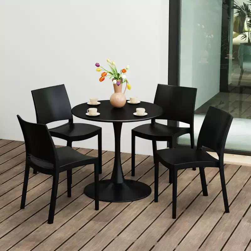 WestinTrends Playa 5-Piece Indoor Outdoor Round Metal Patio Dining Table Set With Stackable Patio Dining Side Chairs